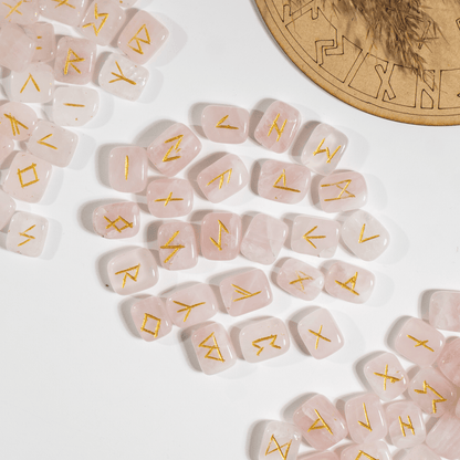 Rose Quartz Futhark Rune Set | Rune Stones | Crystal Runes