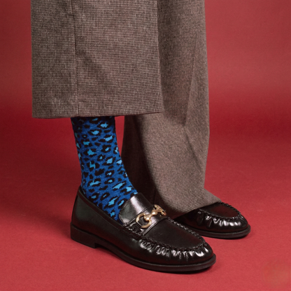 KLUE Glitter Lurex socks in eco-friendly Lyocell | Leopard night blue