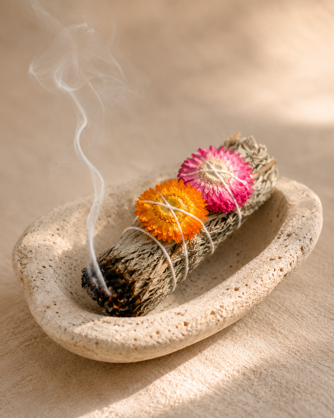 White Sage Bundle with Strawflowers