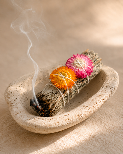 White Sage Bundle with Strawflowers