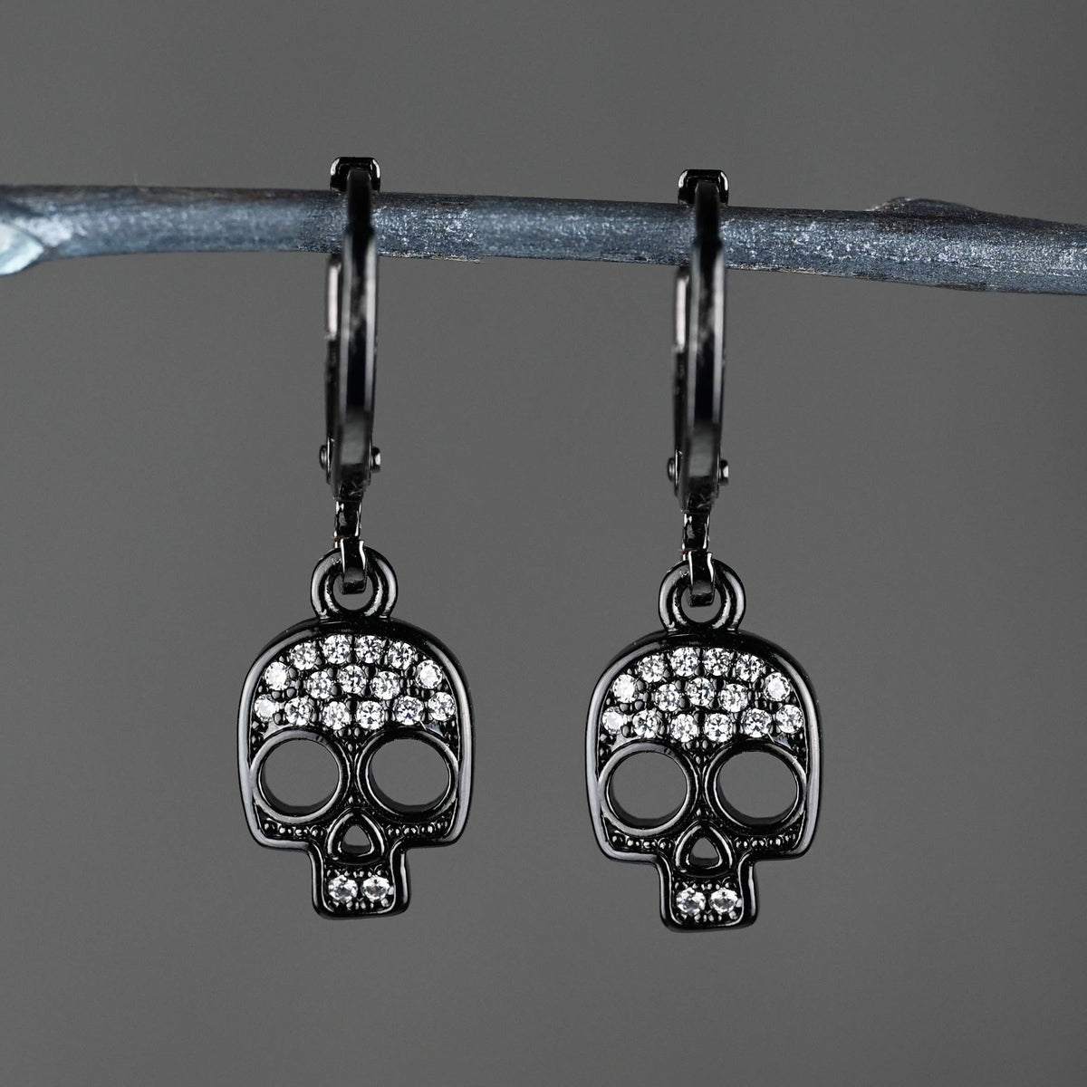 Small Crystal Pave Skull Huggie Earrings