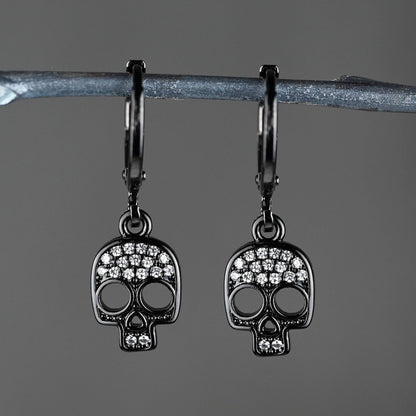 Small Crystal Pave Skull Huggie Earrings