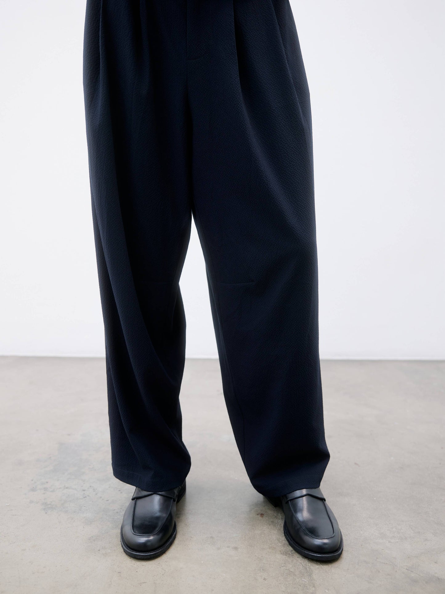 Common Market Cyrus Pants | Seersucker Barrel Pants with Pleats