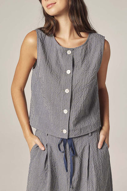 Amente Plaid Button Top