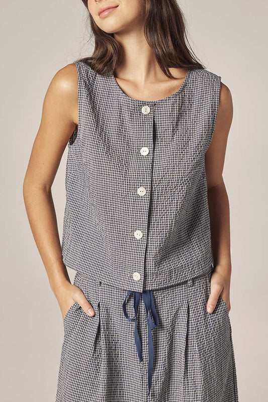 Amente Plaid Button Top