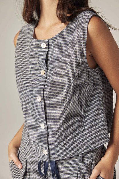 Amente Plaid Button Top