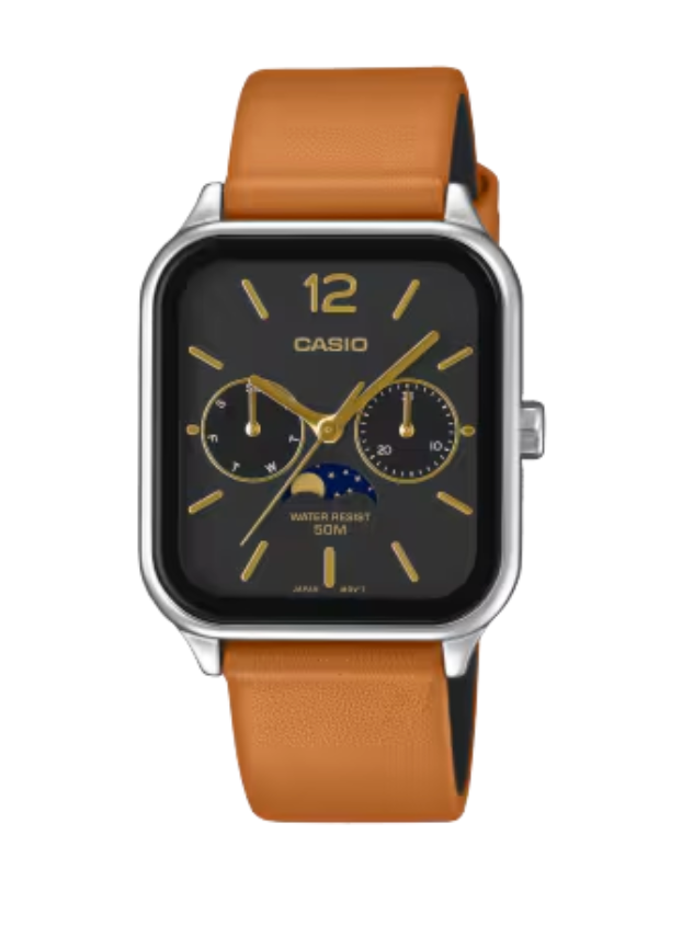 Analog Leather Band Lunar Phase Casio Vintage
