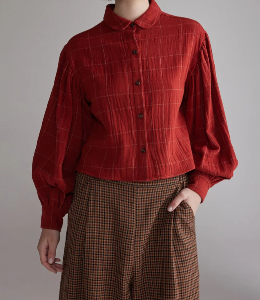 Amente Plaid Volume Blouse