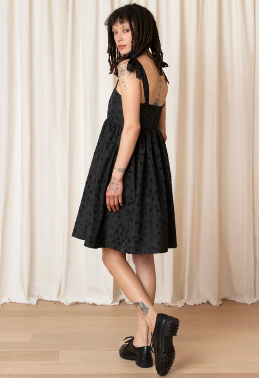 Ali Golden Short Tie Strap Dress - Black Flower Jacquard