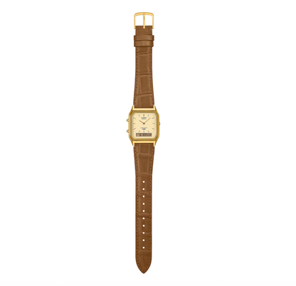 Gold Analog Leather Strap Casio Vintage