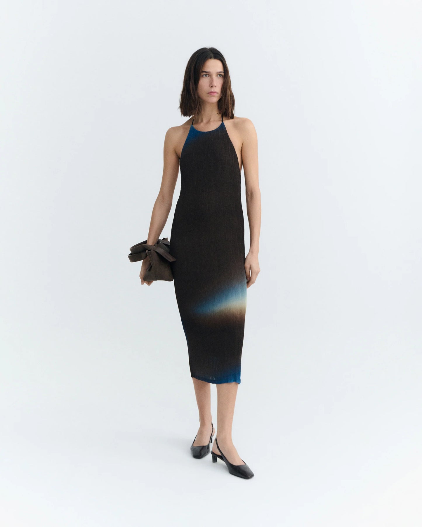 Thinking Mu Miriam Pleated Midi Dress | Brown & Blue