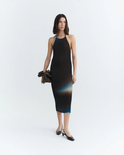 Thinking Mu Miriam Pleated Midi Dress | Brown & Blue
