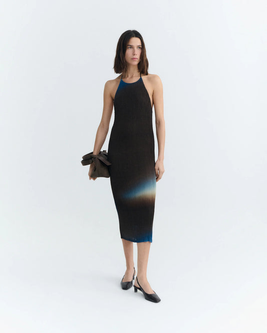 Thinking Mu Miriam Pleated Midi Dress | Brown & Blue