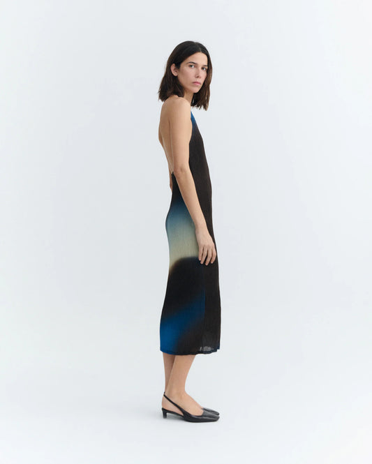 Thinking Mu Miriam Pleated Midi Dress | Brown & Blue