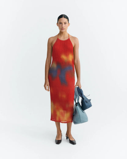 Thinking Mu Miriam Pleated Midi Dress | Orange & Yellow