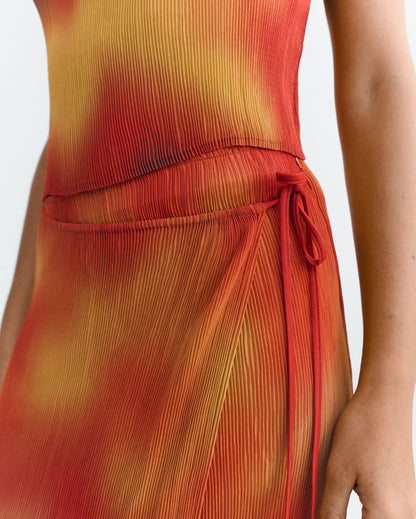 Thinking Mu Pauline Pleated Maxi Skirt | Red & Yellow