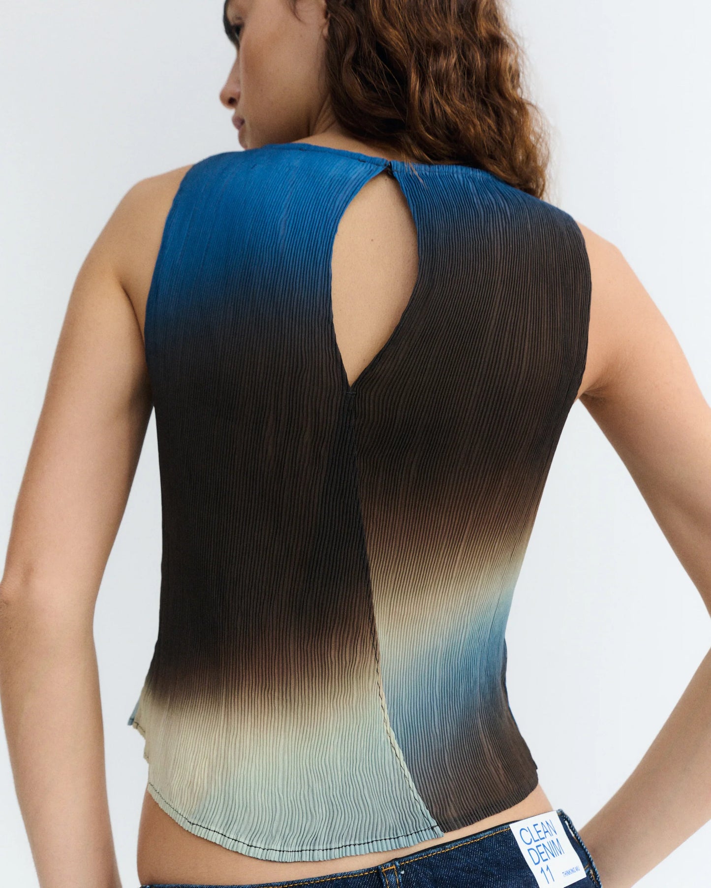 Thinking Mu Dora Pleated Top | Brown & Blue