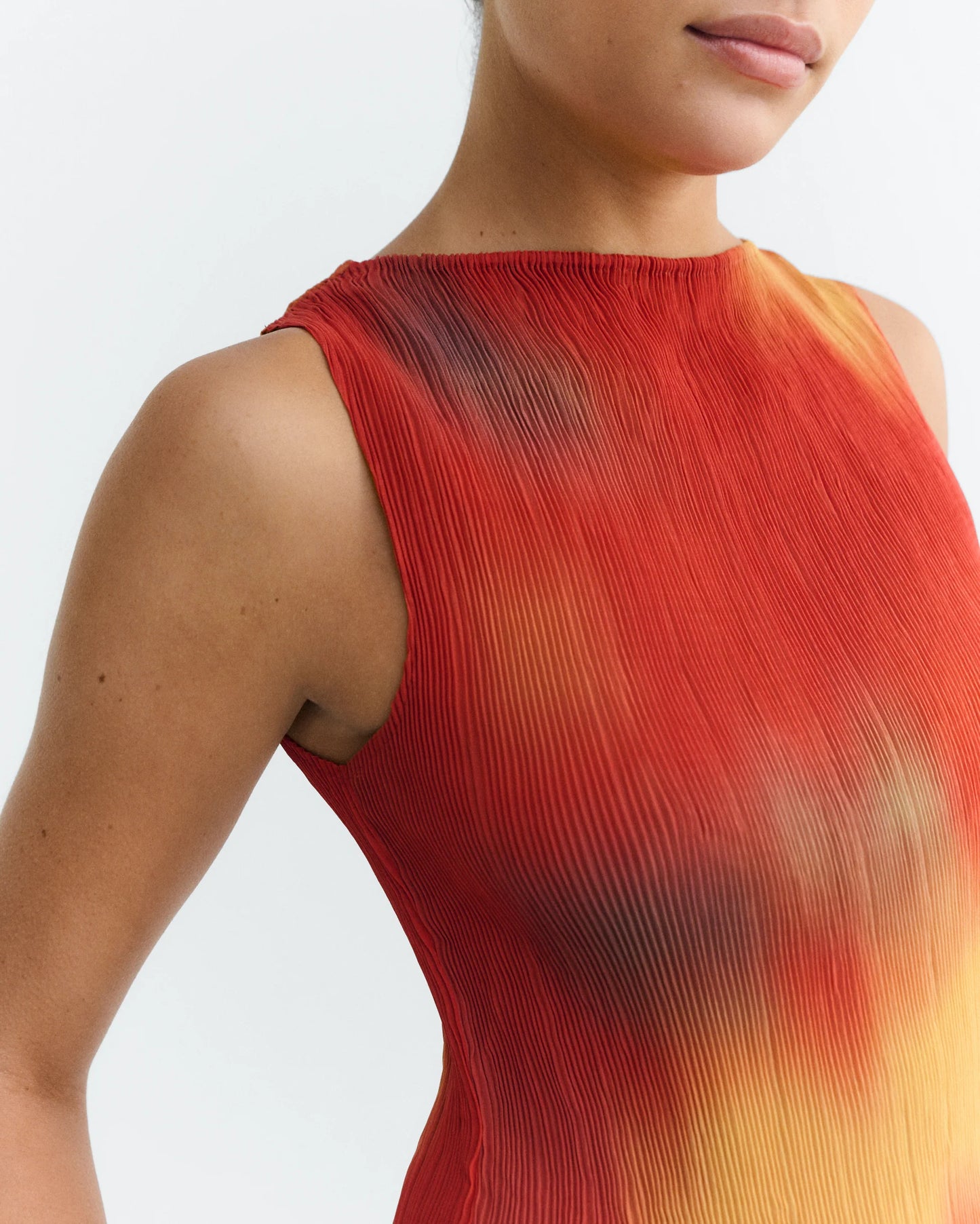 Thinking Mu Dora Pleated Top | Orange & Yellow
