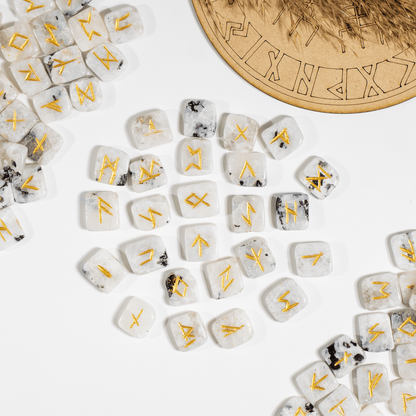 Futhark Rune Set | Rainbow Moonstone | Rune Casting