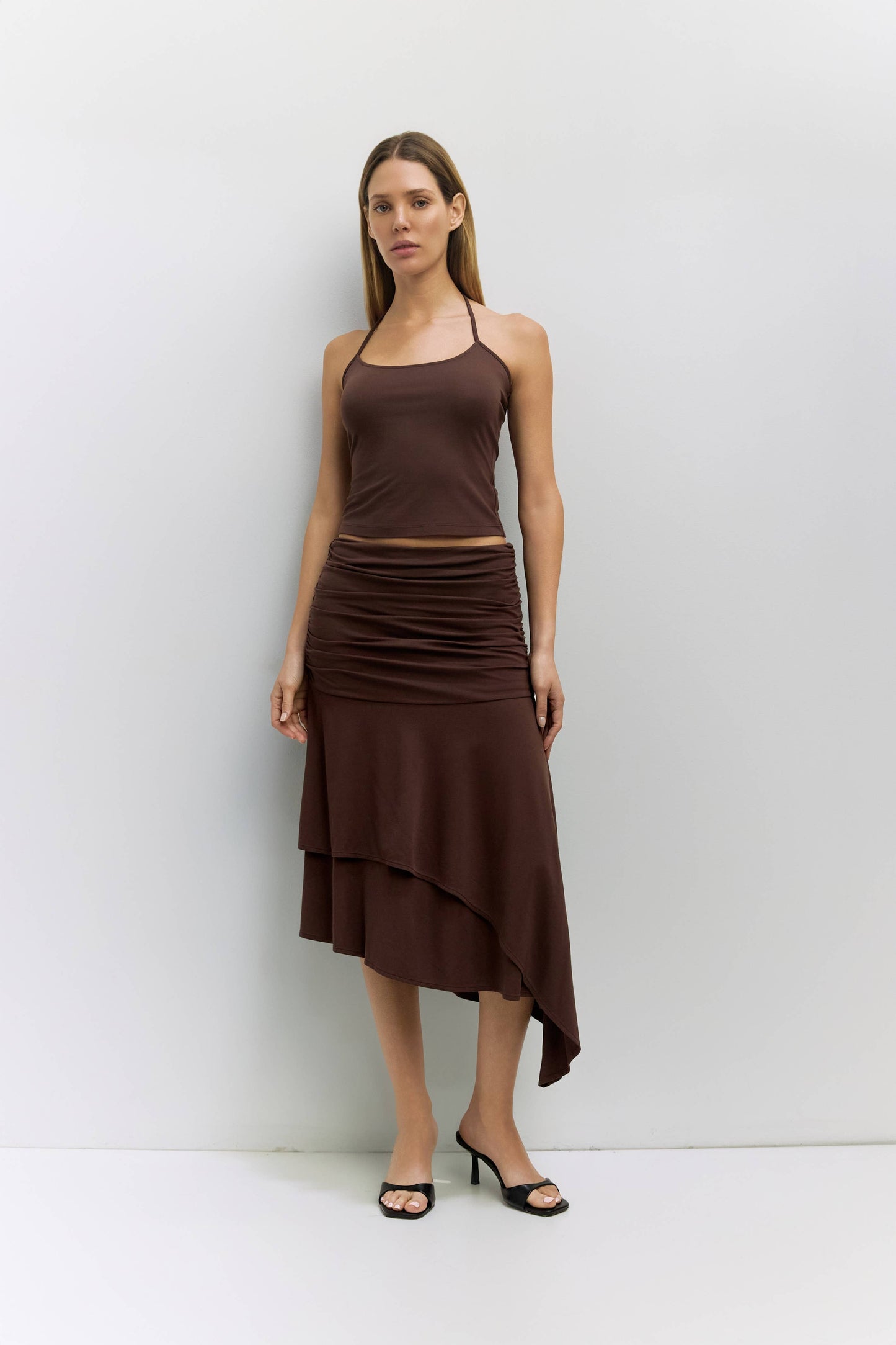 The Crystal Skirt | Ruched Asymmetrical Knit Skirt