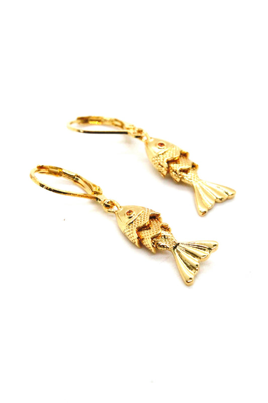 LIZOU Small Articulated Gold Fish Earrings