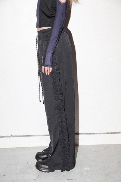 Ruffle Split Track Pant in Onyx