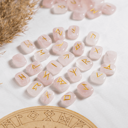 Rose Quartz Futhark Rune Set | Rune Stones | Crystal Runes
