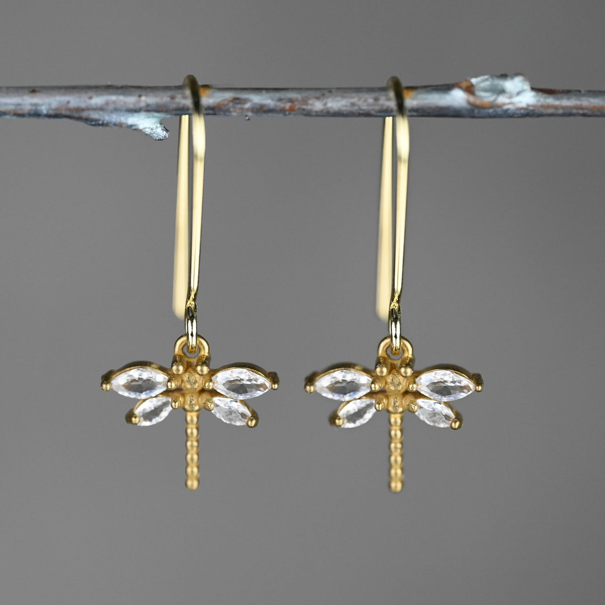 Delicate Vintage Deco Crystal Stone Dragonfly Earrings