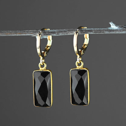 Golden Huggie with Rectangle Semi Precious Earrings