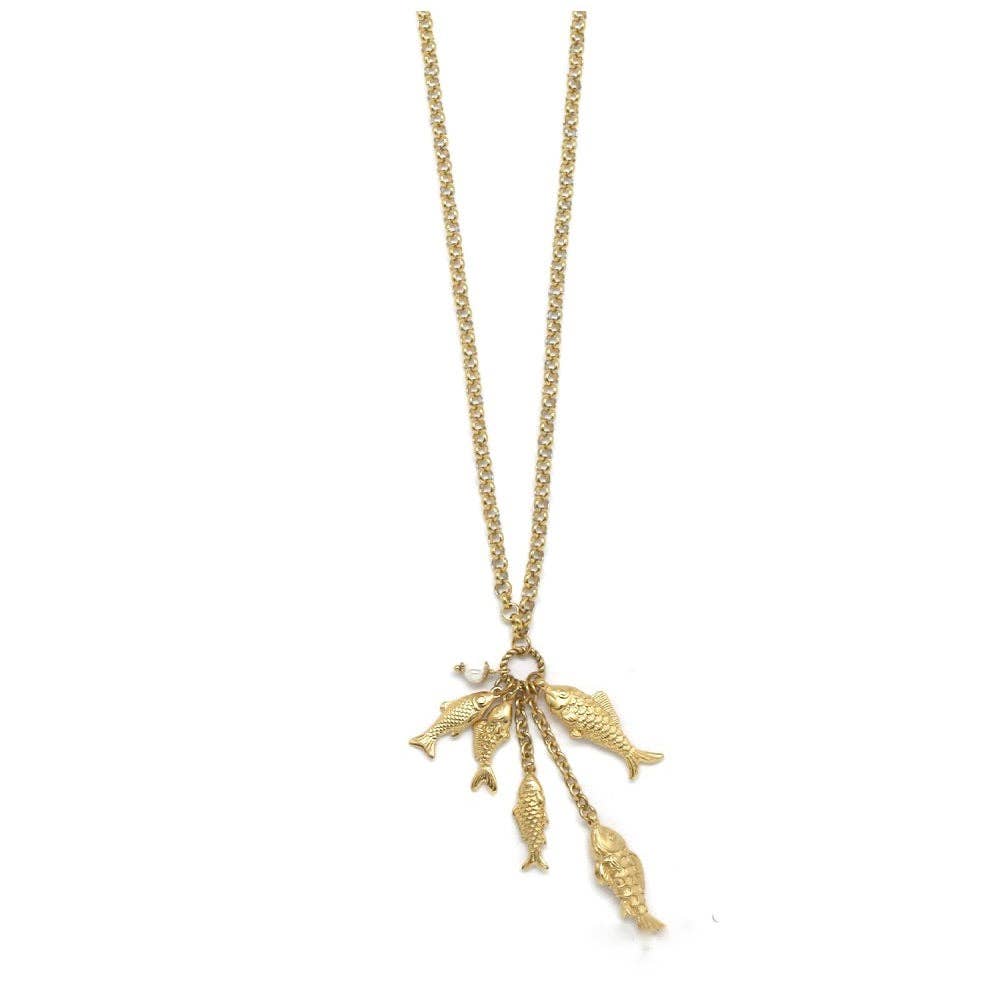 LIZOU Five Gold Fish Gold Necklace