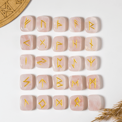 Rose Quartz Futhark Rune Set | Rune Stones | Crystal Runes
