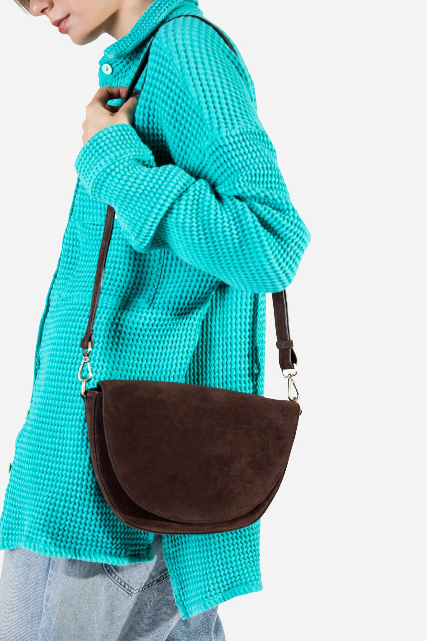 Intentionally Blank Michigan Suede Half Moon Purse