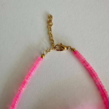 Anokhi Green Neon Pink Ethiopian Opal Necklace | Beaded Necklace | Opals