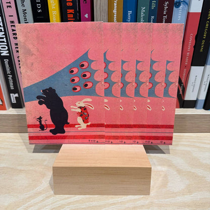 Postcard - illustrated bear and rabbit - pink background