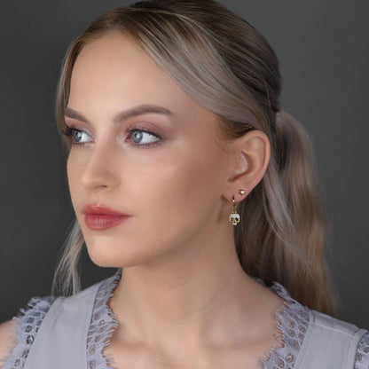 Small Crystal Pave Skull Huggie Earrings