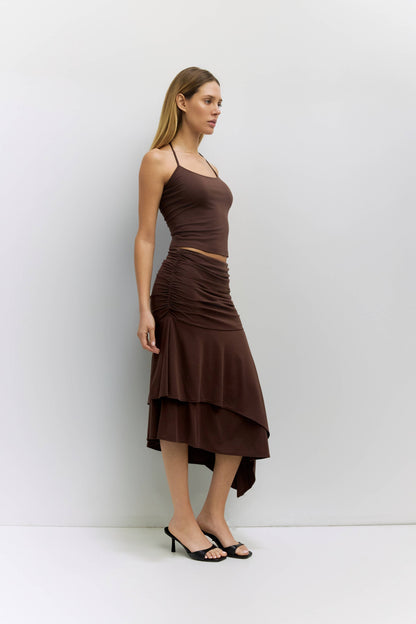 The Crystal Skirt | Ruched Asymmetrical Knit Skirt