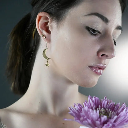 KBD Studios Hammered Brass Moon & Star Earrings