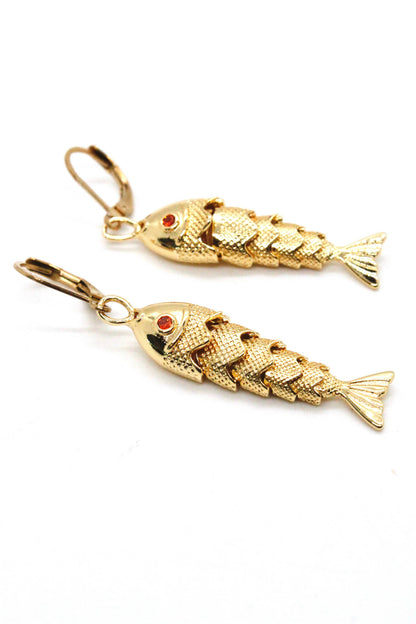LIZOU Large Articulated Gold Fish Earrings