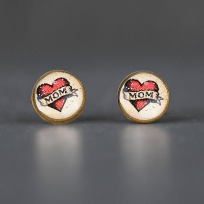 Tiny Picture Studs (Mom Heart Tattoo)
