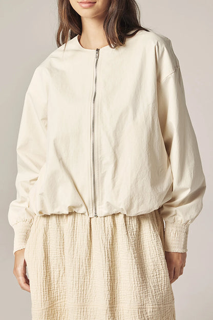 Amente Smocked Sleeve Zip Up Jacket