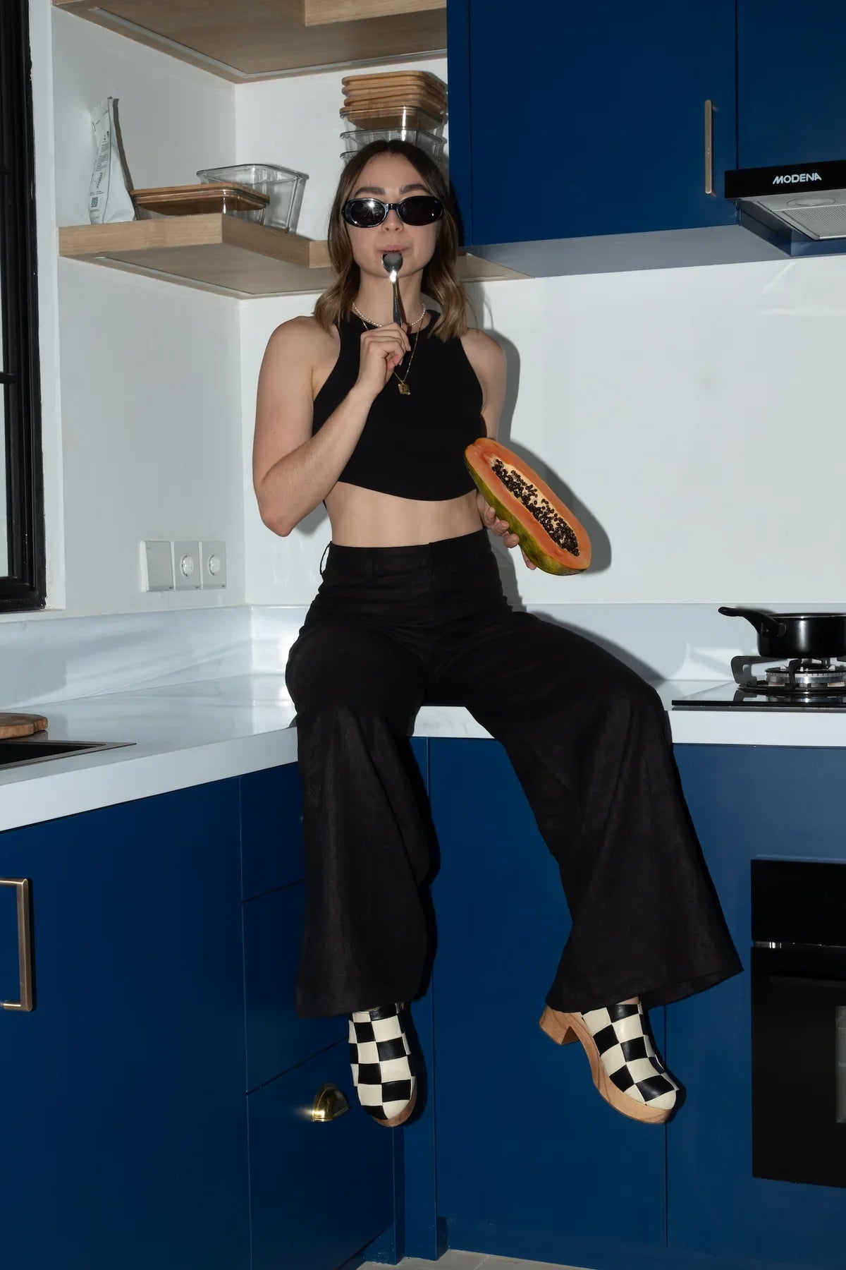 Balm Wears Checkered Clogs 2