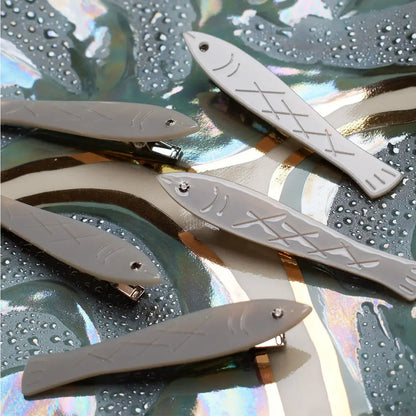 Winona Irene Sardine Fish Hair Clip Set in Silver Acetate with Rhinestone