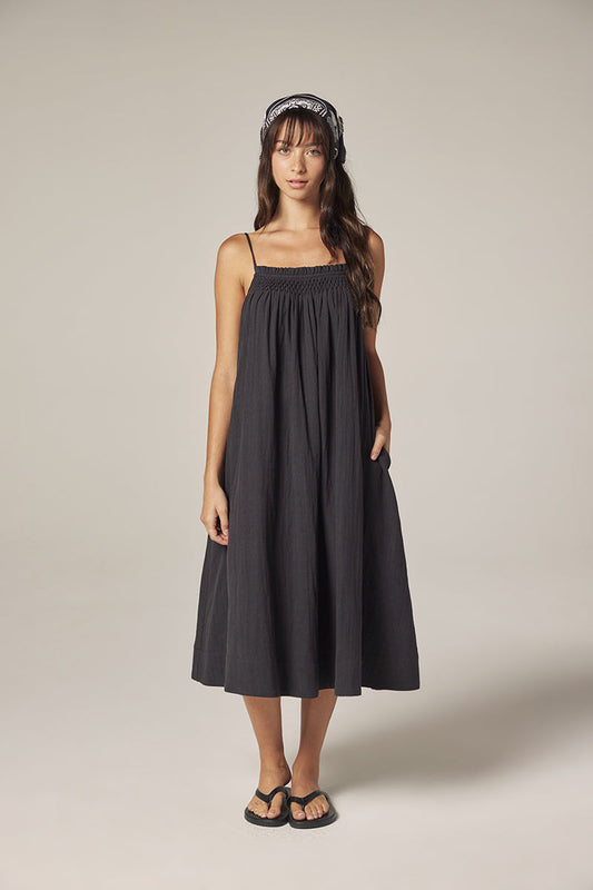 Amente Smocked Tie Midi Dress