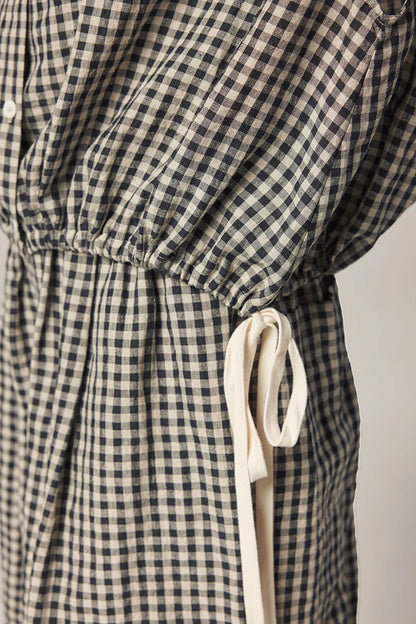 Amente Gingham Drop Sleeve Button Down Top